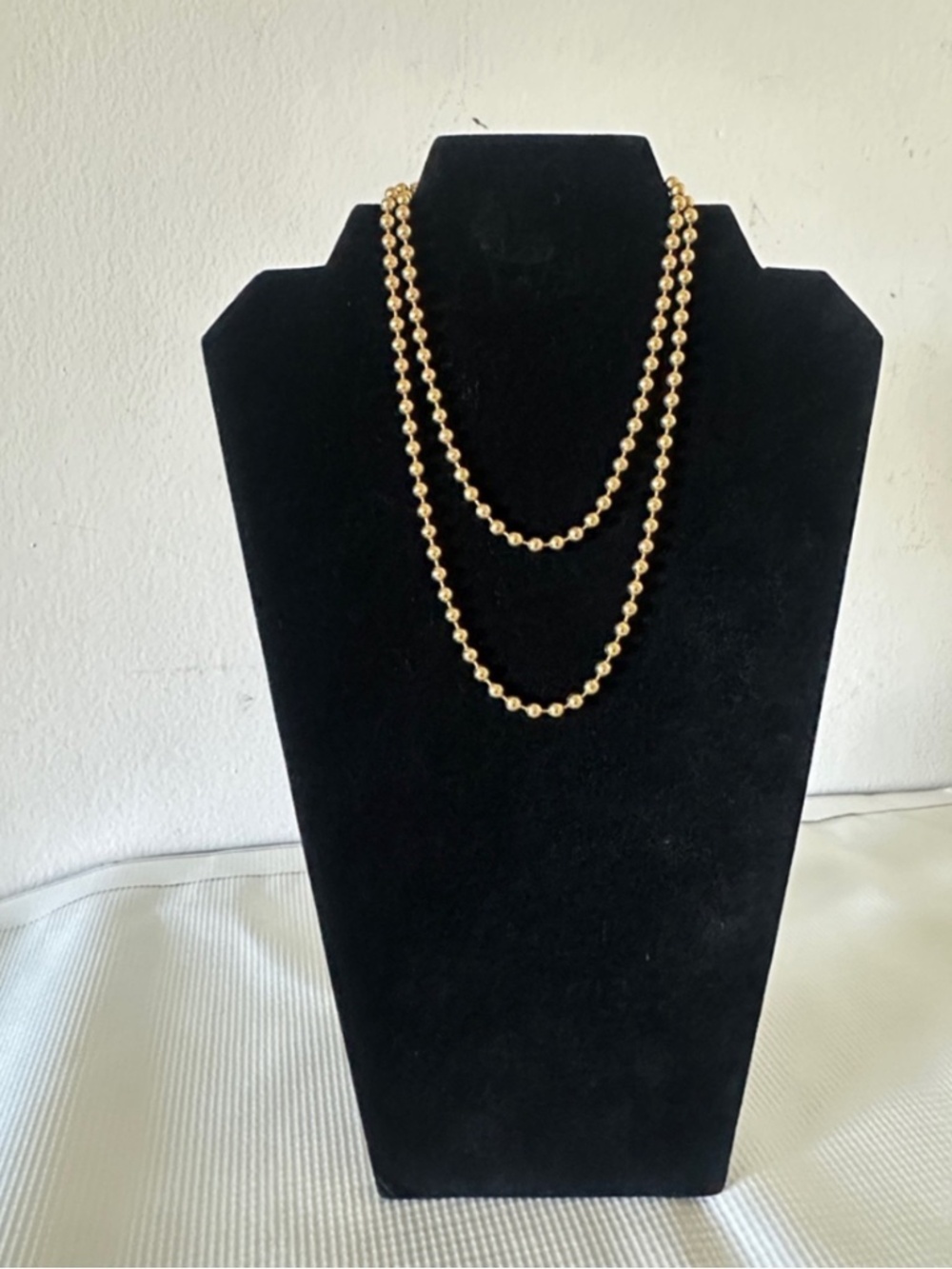 Gold Beaded Chain Necklace - Gold Tone